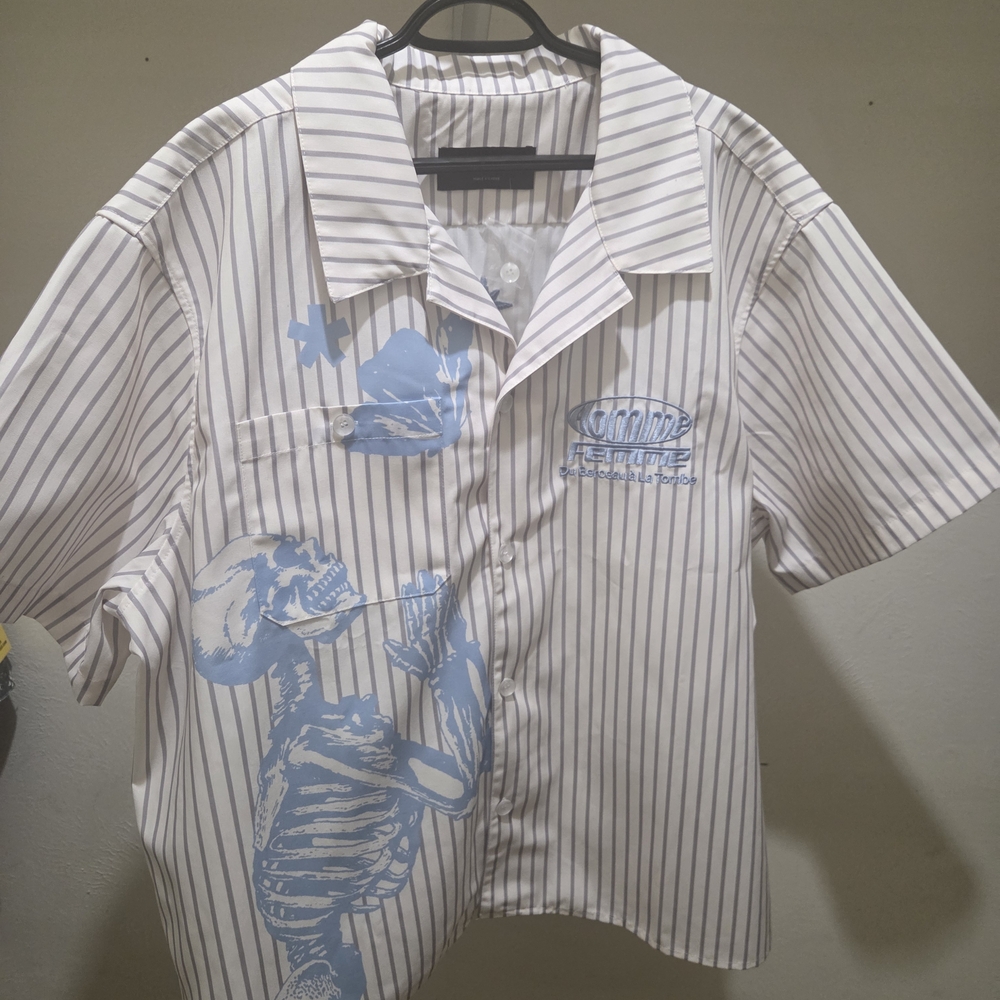 Homme + Femme Skeleton Button Down Shirt Cream Blue 3XL – $165 MSRP